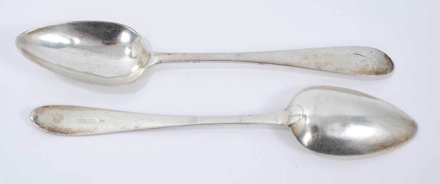 Pair George III Irish Provincial Old English pattern serving spoons (Cork - Samuel Green).