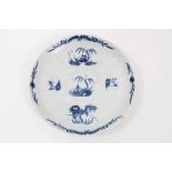 Worcester blue and white strap-fluted saucer dish, circa 1756, decorated with scrollwork panels cont