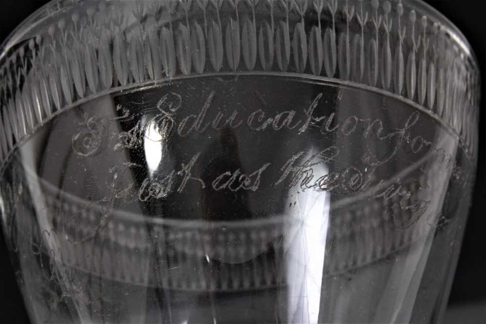 Late 18th century unusual glass rummer with engraved message - Image 2 of 6