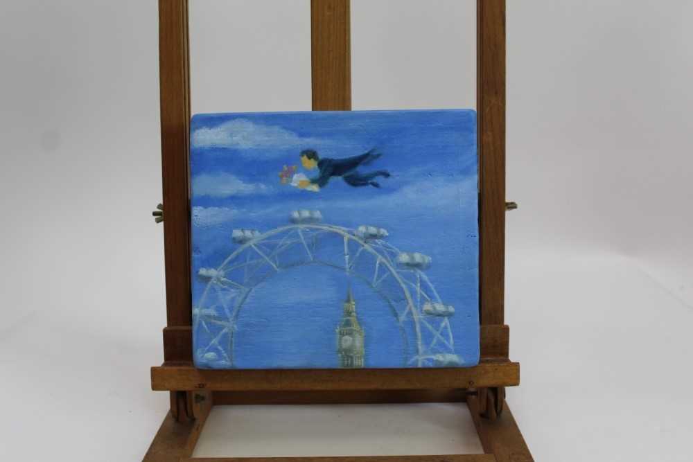 Contemporary, English School, oil on wood block - The London Eye, 20cm x 23cm, unframed - Image 2 of 3