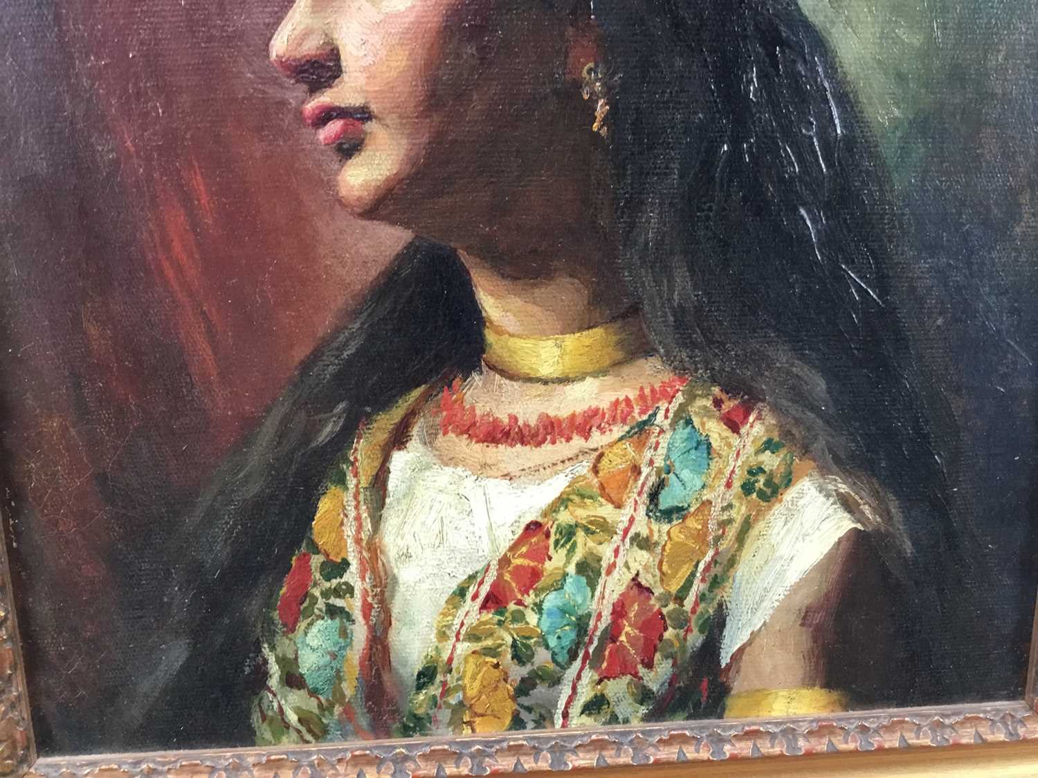 Late 19th century Orientalist School oil on canvas - portrait of a Sicilian Beauty, apparently unsig - Image 4 of 7