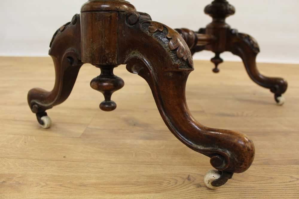 Victorian inlaid burr walnut veneered needlework table with quarter-veneered inlaid burr walnut top, - Image 7 of 7