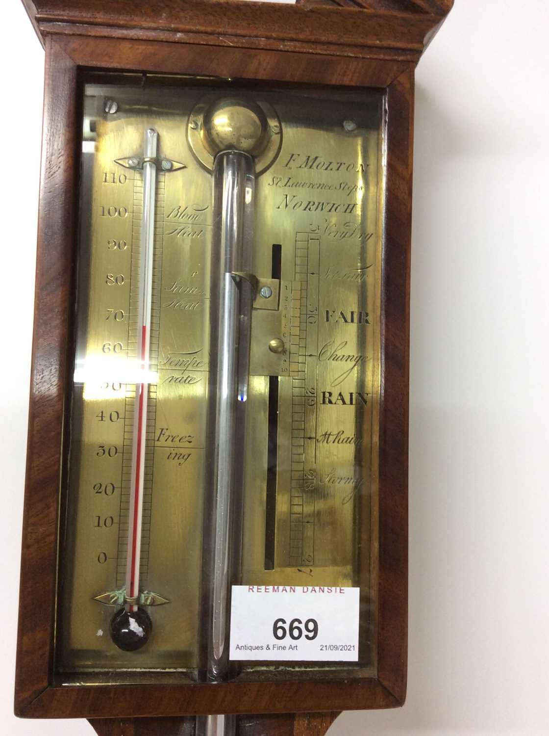 George III stick barometer by F. Molton, Norwich - Image 2 of 4