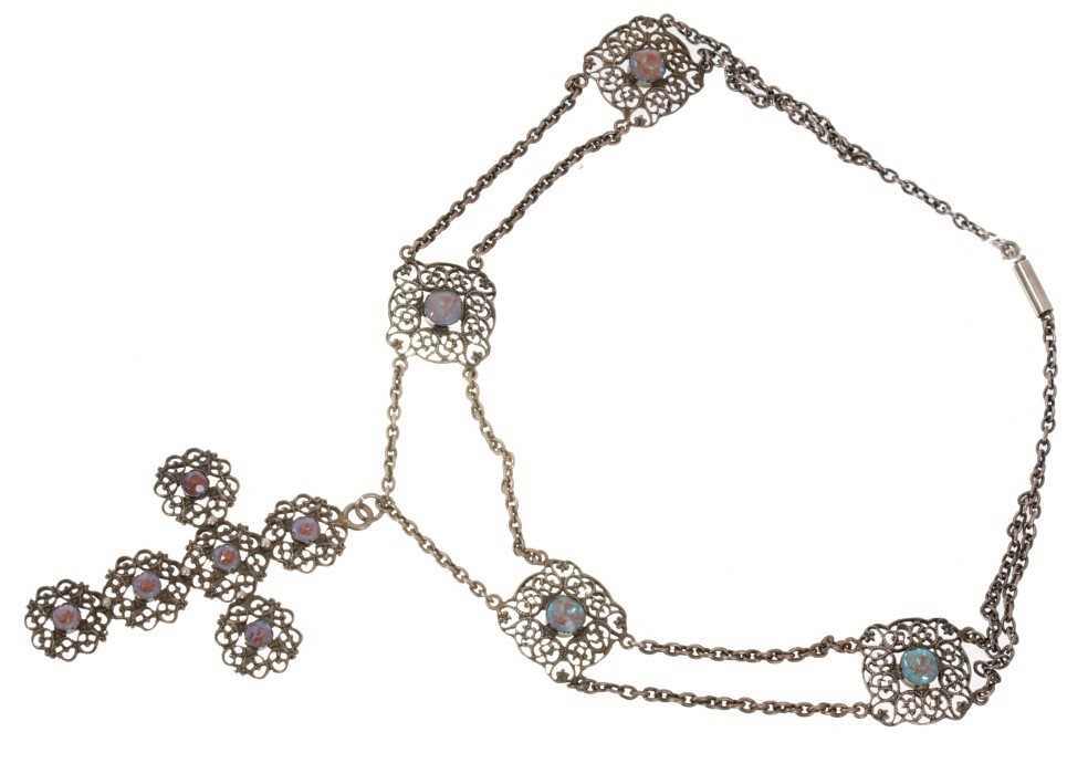 Late 19th/early 20th century Continental Saphiret and white metal necklace - Image 2 of 4