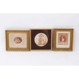 Small sepia Regency priod engraving 'innocent look' together with circular sepia engraving, two chil
