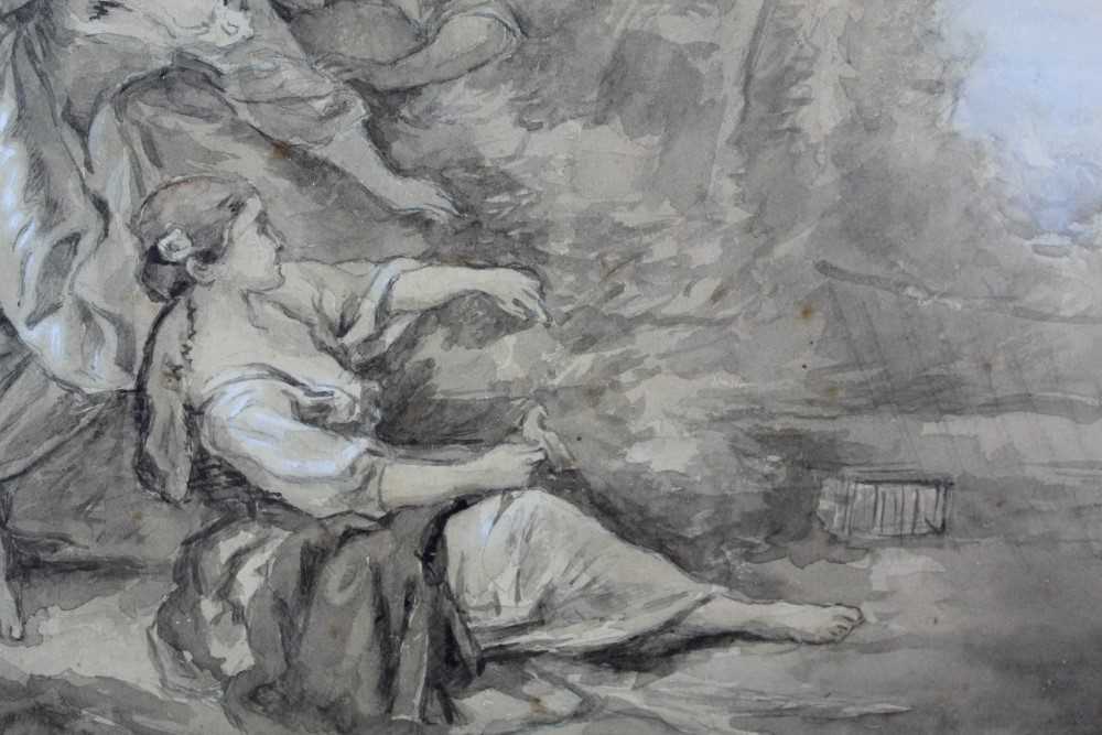 Manner of Francois Boucher (1703-1770) wash drawing of classical figures - Image 4 of 5