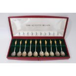 Cased set of silver gilt Queens beasts teaspoons