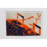 Ron Sims (1944-2014) signed limited edition stencil / enamel print - Orange Cat Streamers, 1/50, 20c