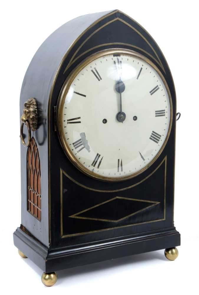 Hedge and Banister of Colchester, a rare George III ebony lancet shaped bracket clock