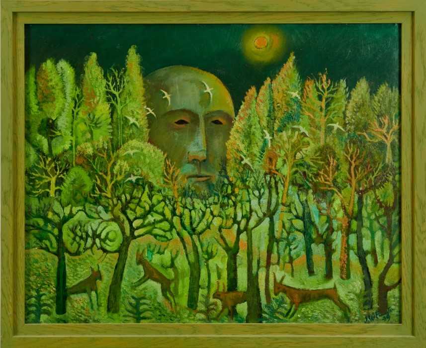 John W Farrington (b.1933) oil on board - The Giant in the Forest II, signed and dated ‘99, framed