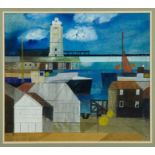 Henry Collins (1910-1994) mixed media, Tollesbury - coastal scene with tower, signed and dated ‘91