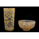 Unusual large Aventurine art glass/studio glass vase with gold foil design, together with a matching