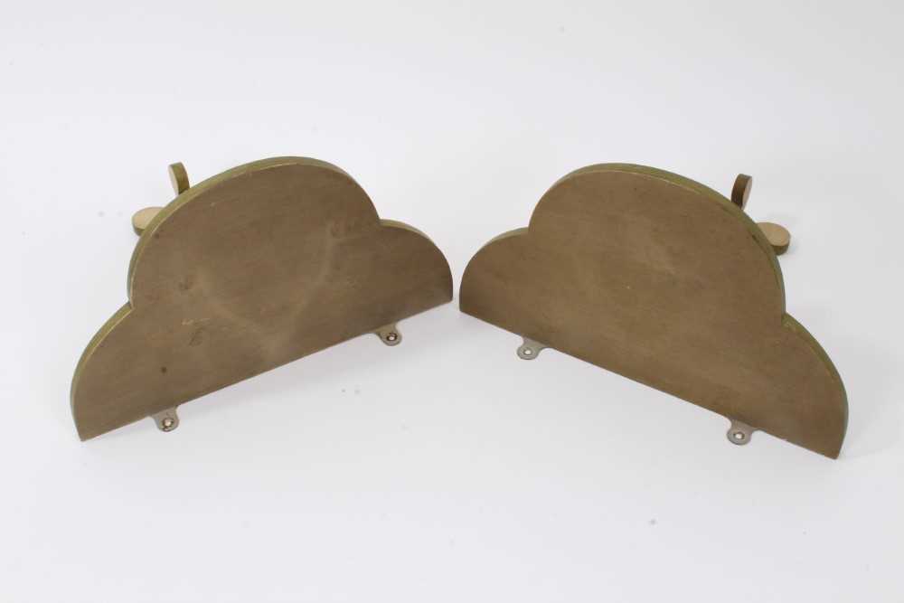 Pair of painted wooden Colefax and Fowler wall brackets each with trefoil form shelf on scrolling su - Image 2 of 3