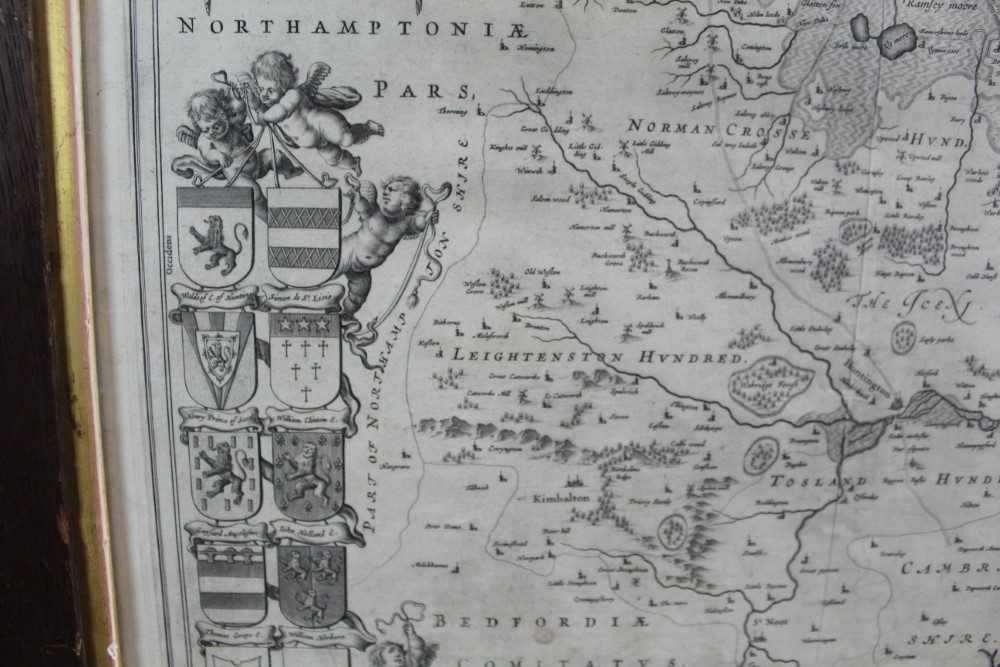 Joan Blaeu 17th century engraved map of Huntingdonshire in glazed oak frame - Image 7 of 10
