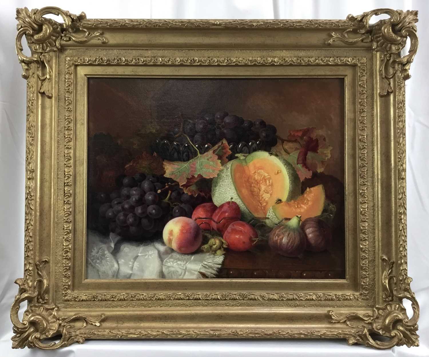 Eloise Harriet Stannard (1829-1915) oil on canvas, still life of melons and grapes - Image 5 of 8