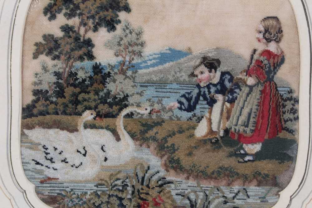 Small near pair of early 19th century embroidered panels - Image 3 of 4