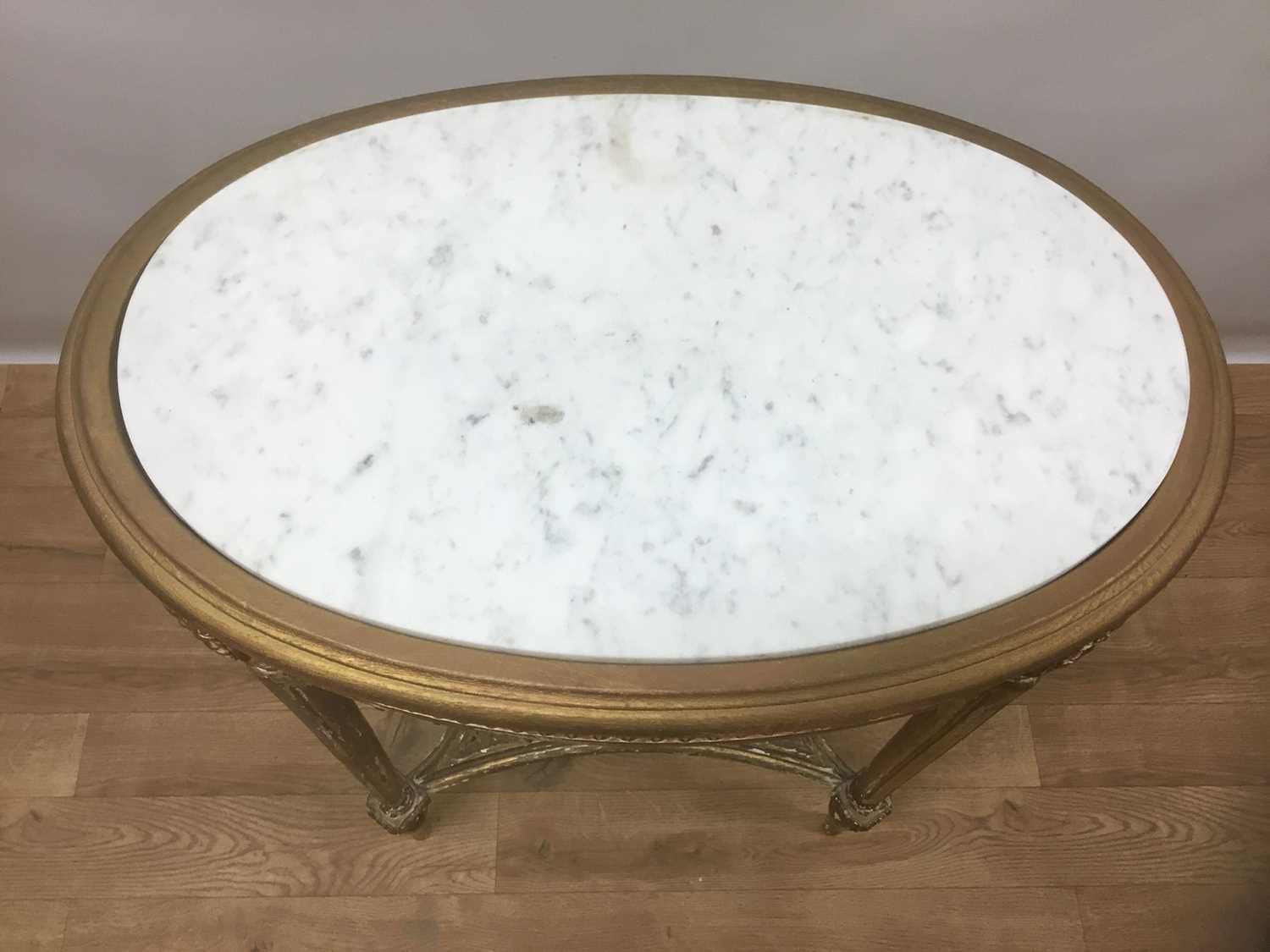 19th century French marble topped gilt wood table - Image 2 of 6