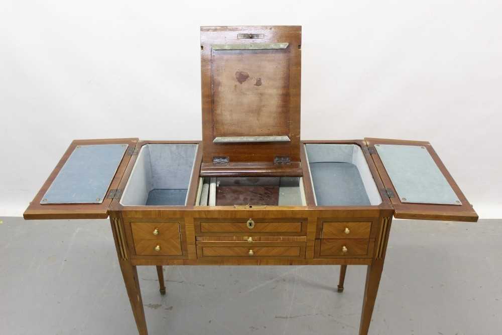 Late 18th / early 19th century French kingwood dressing table, quarter-veneered top hinging to revea - Image 3 of 4