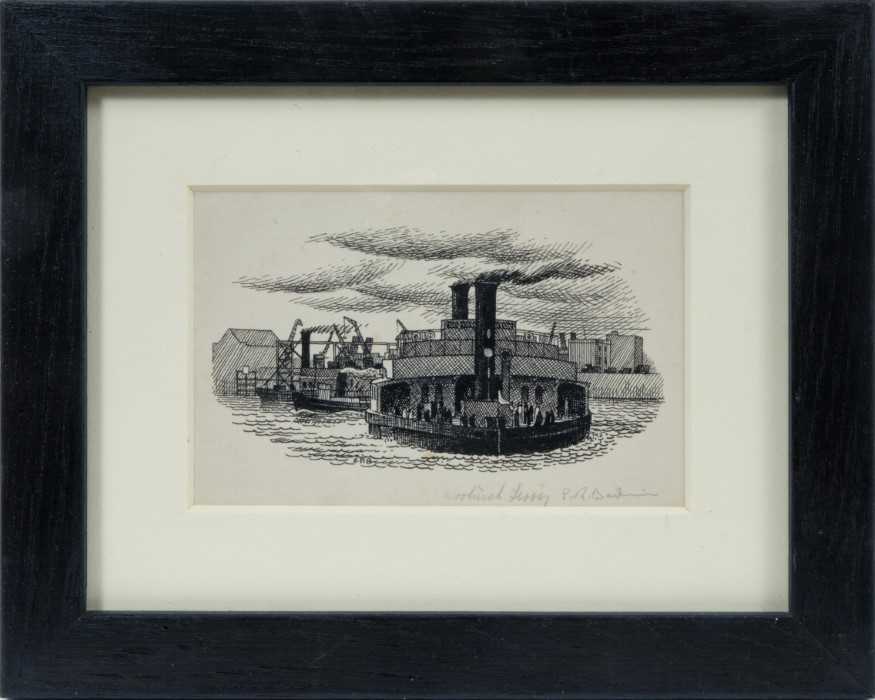 *Stanley Roy Badmin (1906-1989) pen and ink drawing - Woolwich Ferry, initialled and titled, in glaz