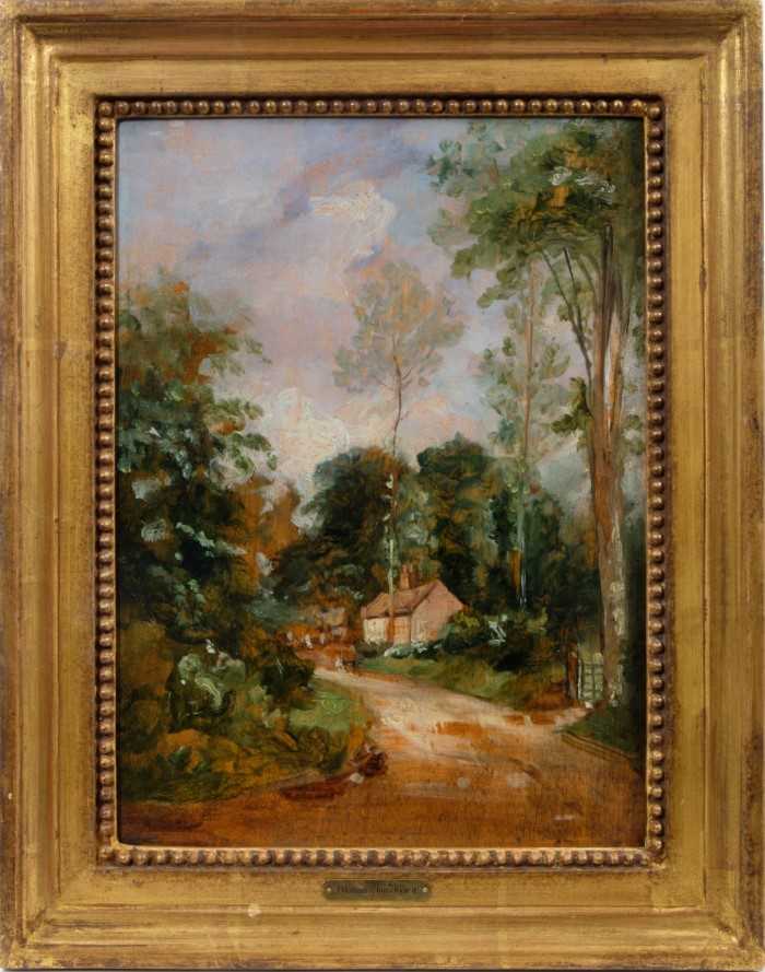 Thomas Churchyard (1798-1865) oil on panel - A Wooded Landscape with a Cottage, inscribed 'Kate' ver