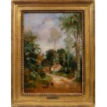 Thomas Churchyard (1798-1865) oil on panel - A Wooded Landscape with a Cottage, inscribed 'Kate' ver