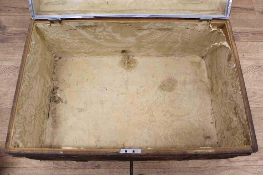 Good 17th century velvet upholstered dome top trunk with iron strap work mounts Provenance: Remov - Image 6 of 10