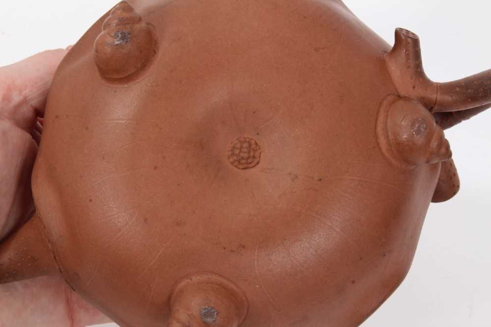 Two interesting Chinese terracotta teapots, one depicting lotus leaf with frog and snail - Image 7 of 16