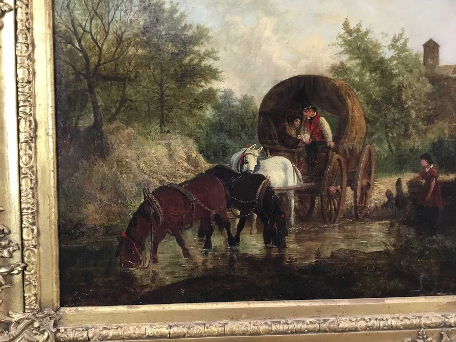 Thomas Smythe - oil on canvas - horse drawn wagon crossing stream - Image 3 of 7