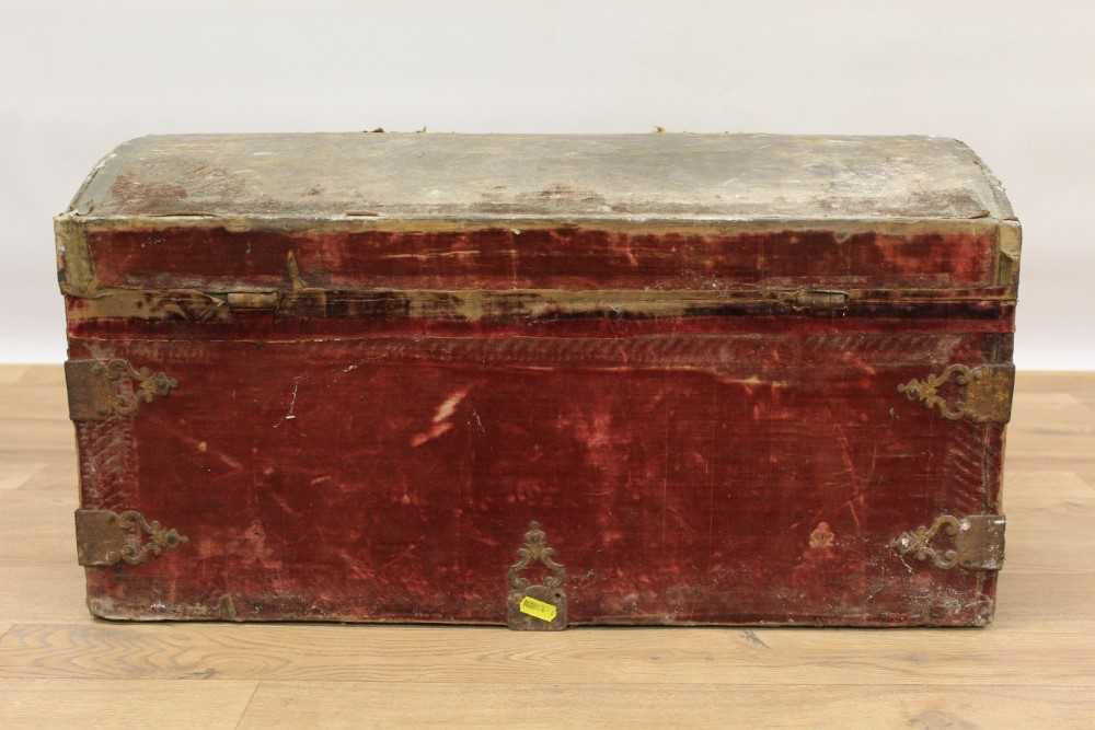 Good 17th century velvet upholstered dome top trunk with iron strap work mounts Provenance: Remov - Image 10 of 10