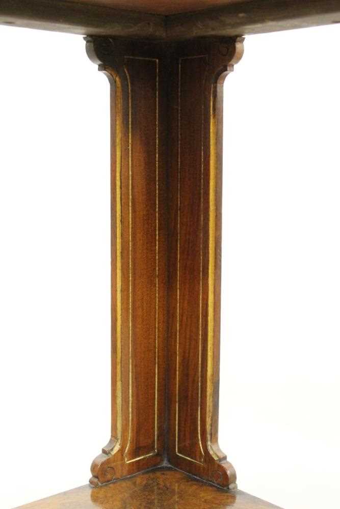 Good quality Victorian inlaid burr walnut veneered and parcel gilt bow front four tier corner whatno - Image 5 of 7