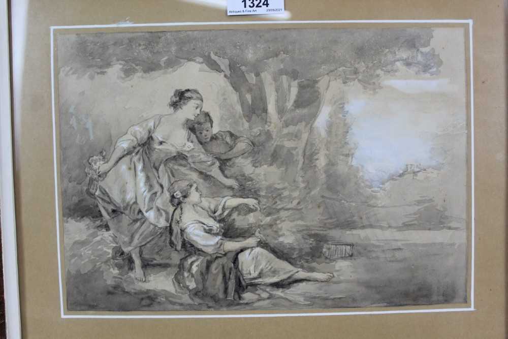 Manner of Francois Boucher (1703-1770) wash drawing of classical figures