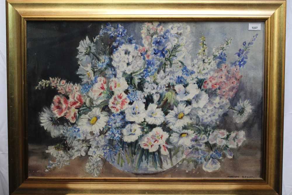 Marion Broom (1878-1962) watercolour - still life profusion of summer flowers, signed, 50cm x 75cm,