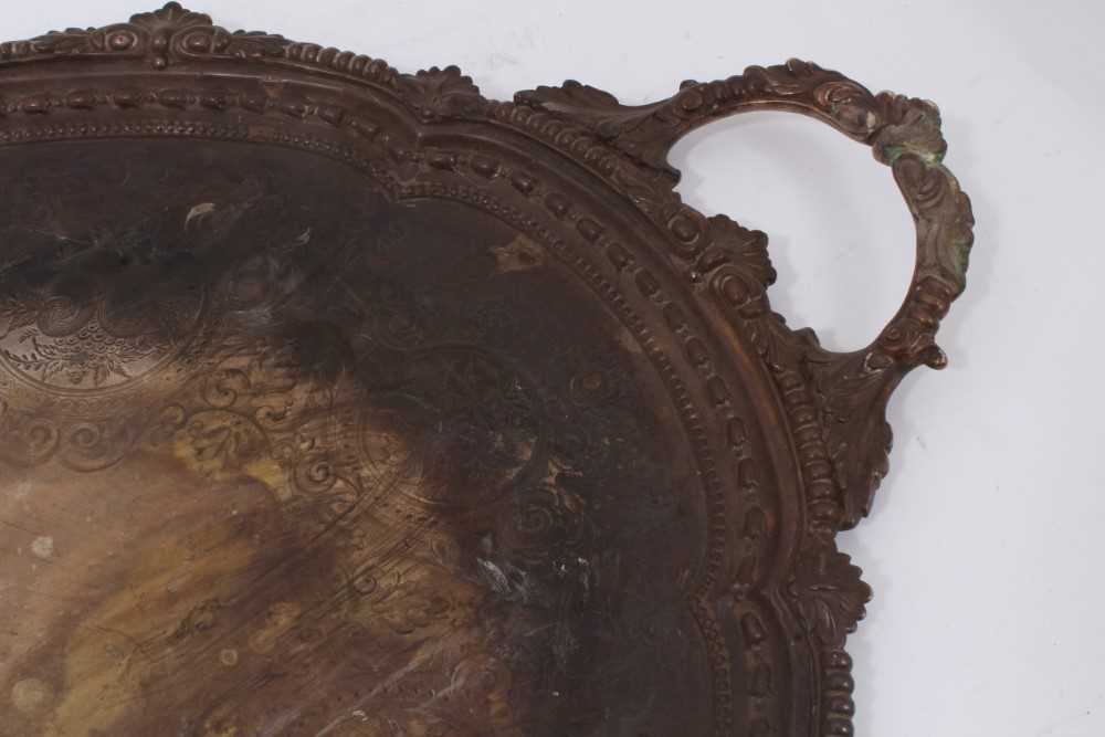 Large Victorian silver tray of shaped oval form, with stylised shell and gadrooned border, - Image 3 of 5