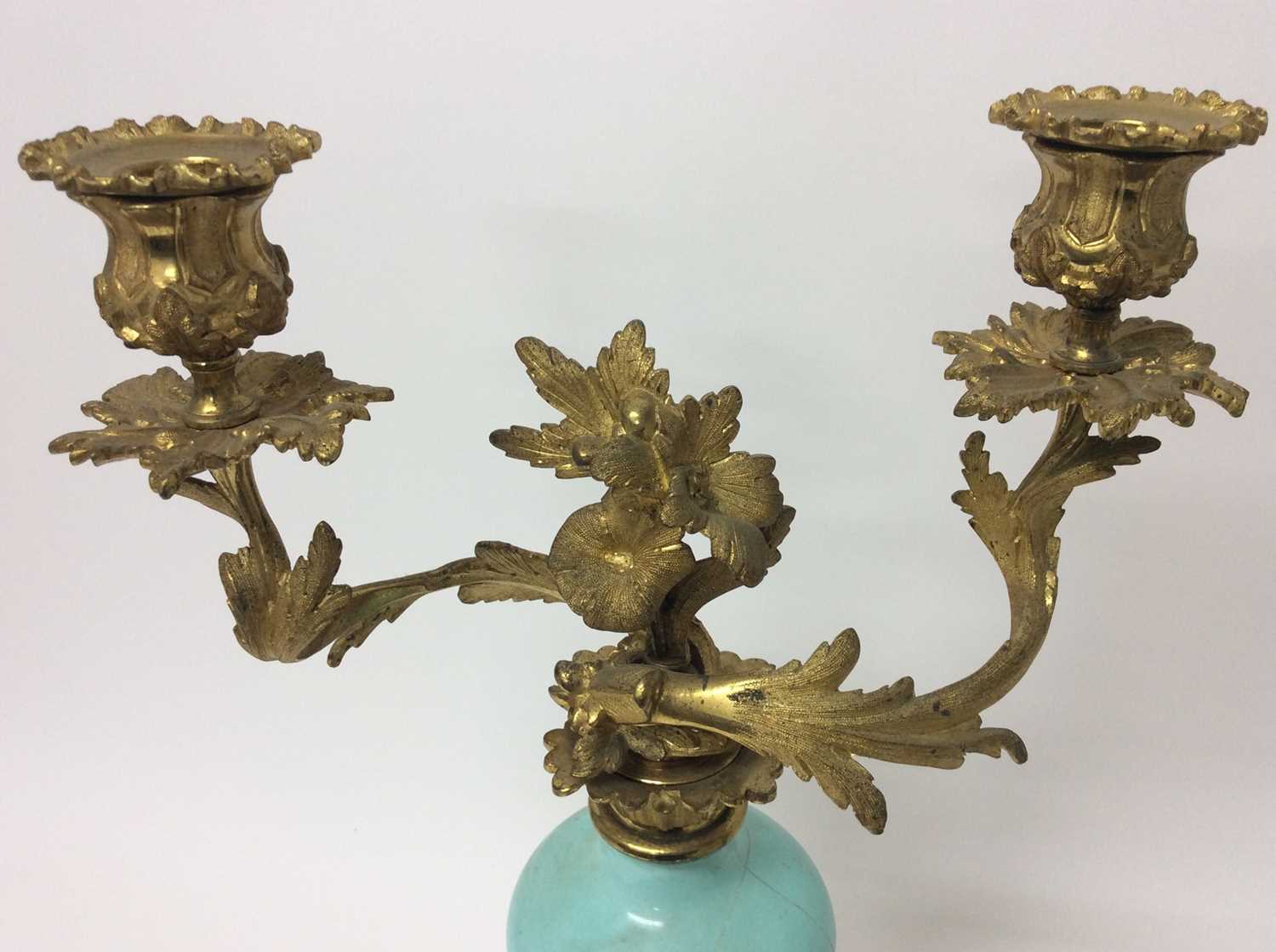 Pair of rococo ormolu and porcelain twin branch candelabra - Image 2 of 8