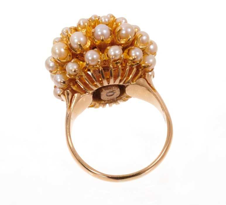 Cultured pearl cluster cocktail ring with a domed flower head cluster of cultured pearls in claw set - Image 3 of 3