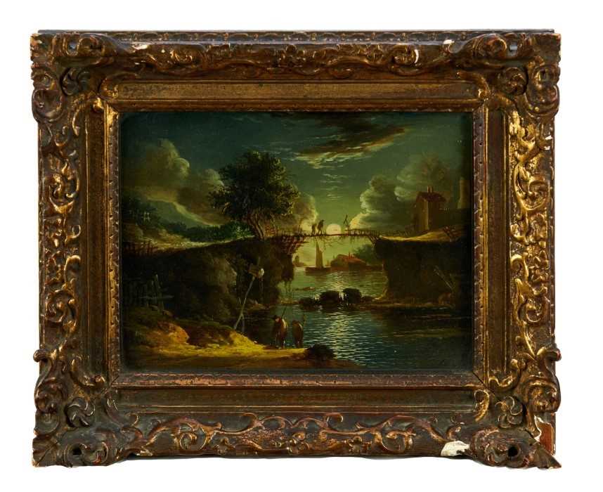 Continental School, early 19th century, pair of oils on panel - moonlit river landscapes, 20.5cm x 2 - Image 2 of 15