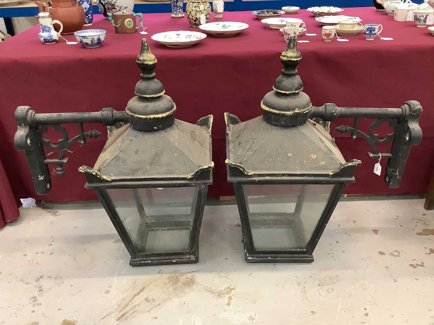 Pair of impressive cast metal lanterns