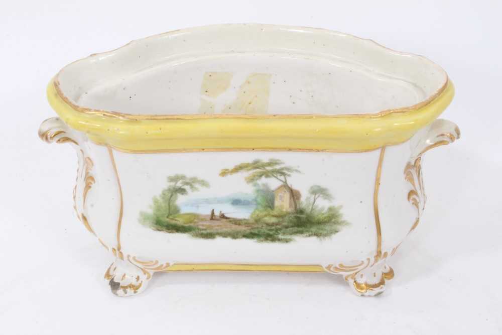 Derby yellow-ground bough pot, circa 1790-1800, polychrome painted with landscape scenes, with scrol - Image 3 of 7