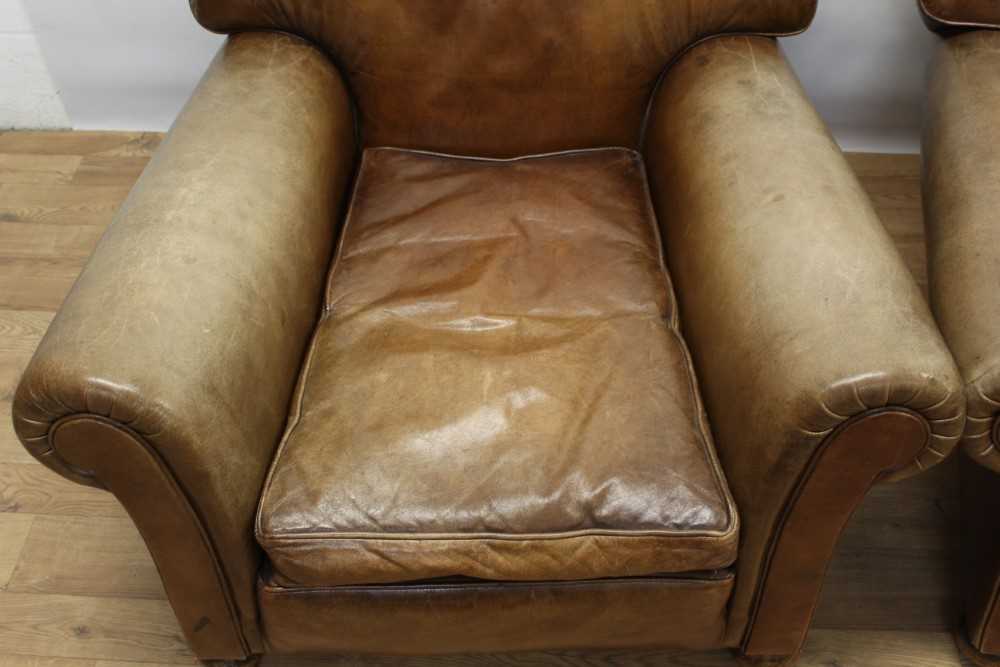 Pair of early 20th century brown leather upholstered club chairs - Image 4 of 8