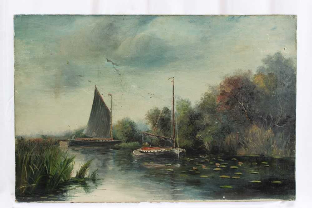 Charles Frederick Rump, pair of early 20th century oils on canvas - Wherries sailing on the Norfolk - Image 9 of 16
