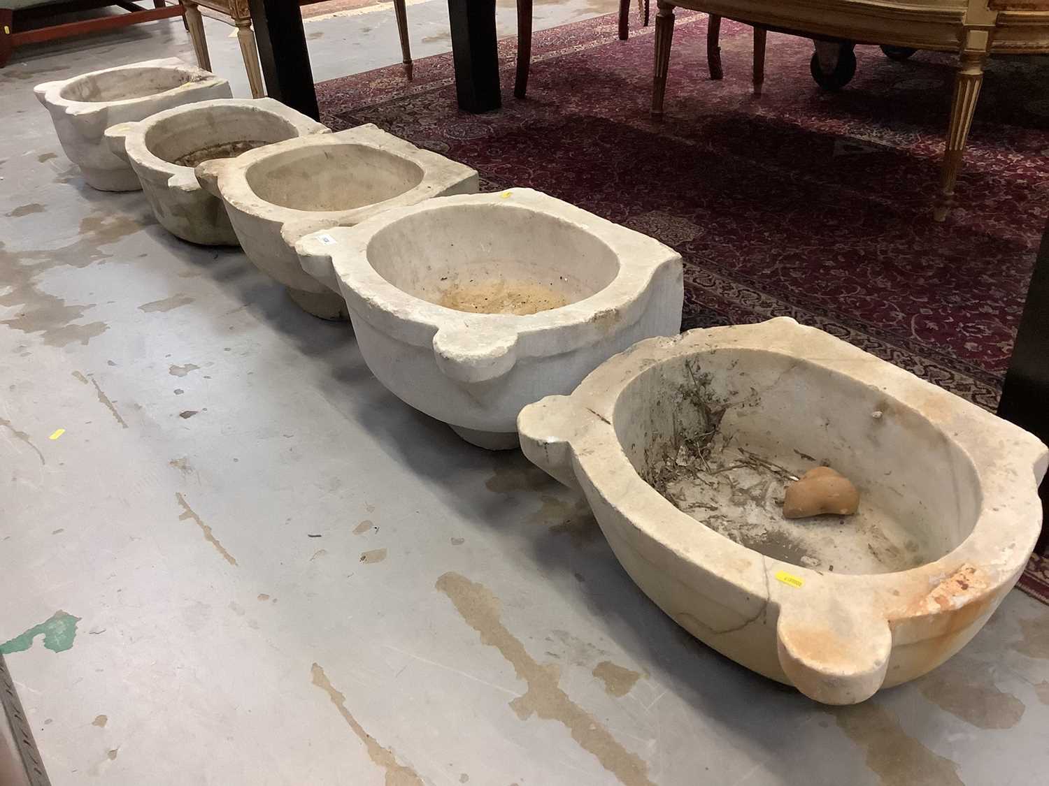 Five antique carved marble sinks