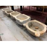 Five antique carved marble sinks