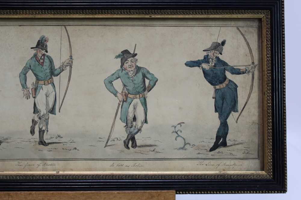 19th century English School, pen and ink drawing - The Graces of Archery, inscribed, in glazed frame - Image 4 of 6