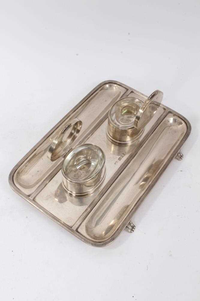 1920s silver ink stand of rectangular form, with two silver inkwells. - Image 3 of 5