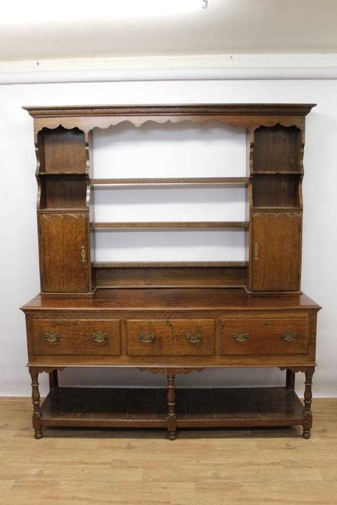 18th century-style oak two height dresser with three drawers to base