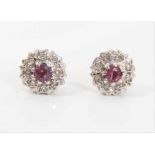 Pair of ruby and diamond cluster earrings