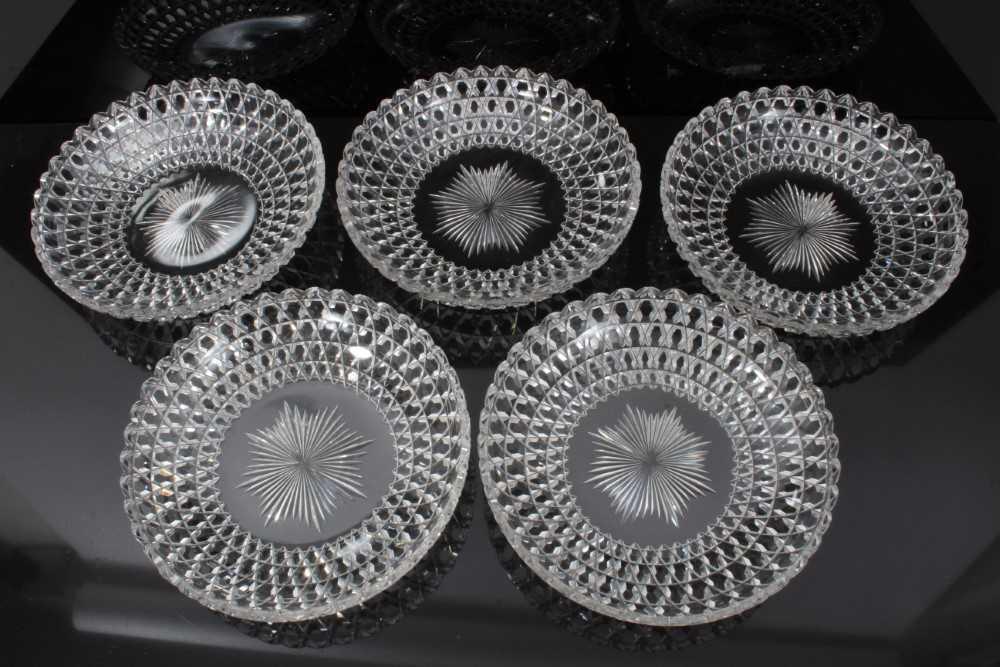 Good quality 19th century hobnail cut glassware, including two jugs, six tumblers and five dishes - Image 8 of 8