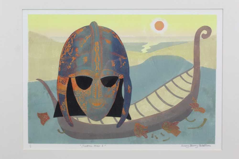 Penny Berry Paterson (1941-2021) signed monoprint, woodcut and linocut - Sutton Hoo I, 35cm x 50cm,