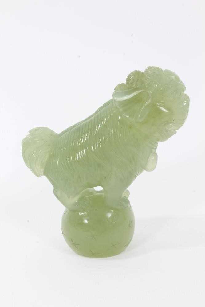 Chinese carved green jade dog of foo - Image 3 of 5