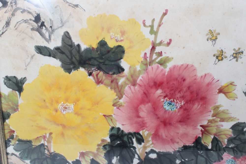 Chinese school, 20th century, watercolour and body colour Peonies - Image 4 of 5